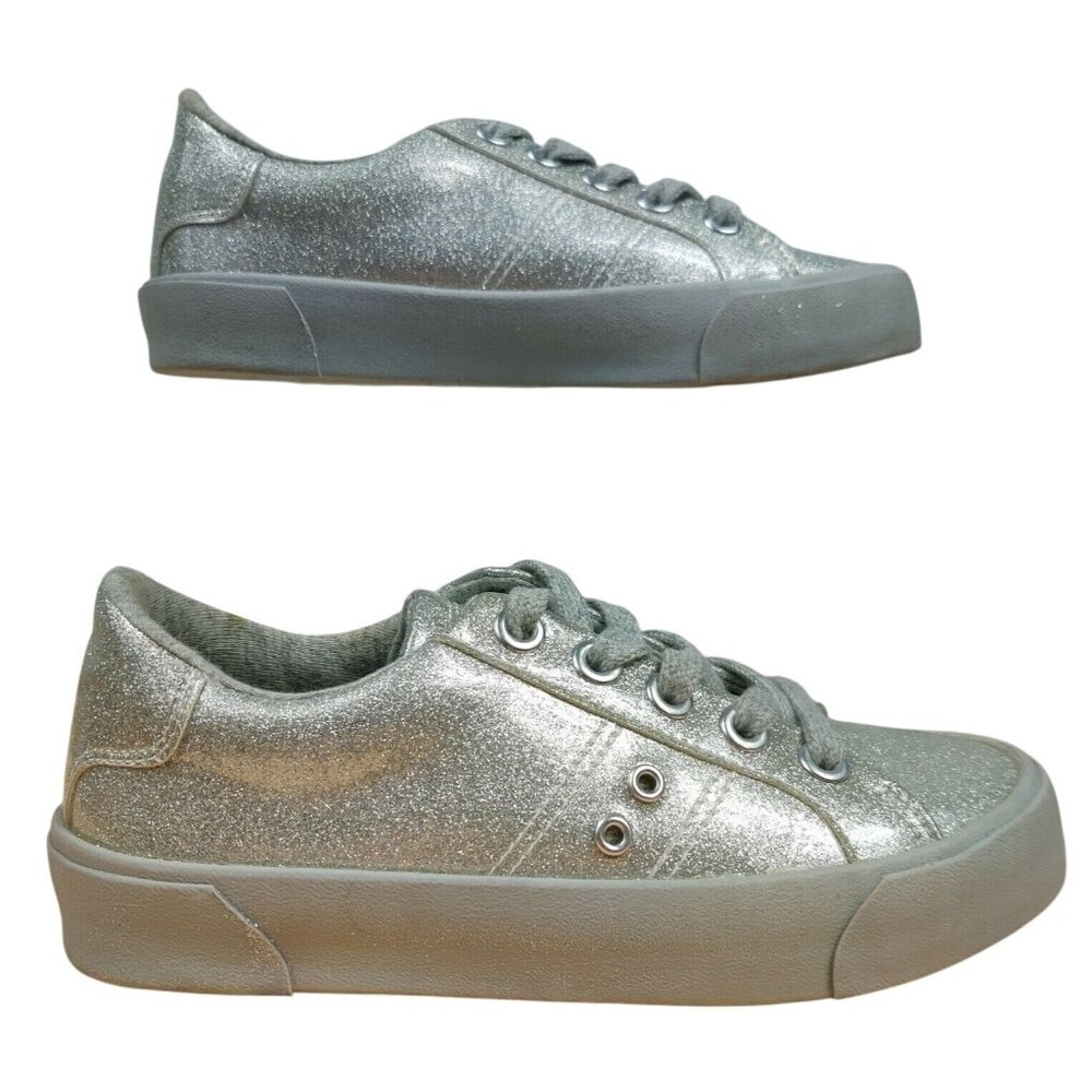 Zara Kids 35 Silver Glitter Lace Up Sneakers Low Top Casual Sparkle Trainers